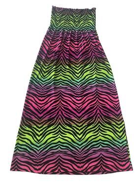 Chesley Neon Rainbow Zebra Print Maxi Dress Size Medium